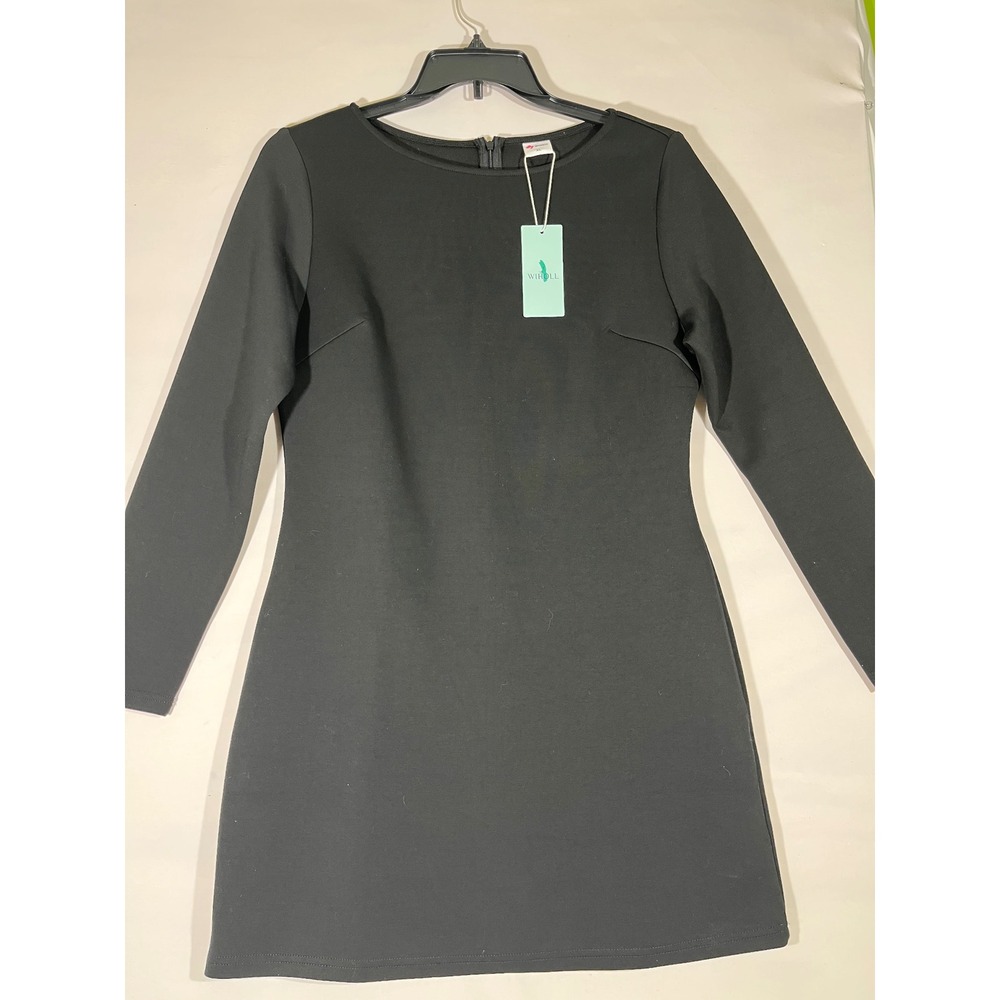 WIHOLL Long Sleeve Women Dress Boat‎ Neck Zip Back Mini Bodycon Fitted Black XL